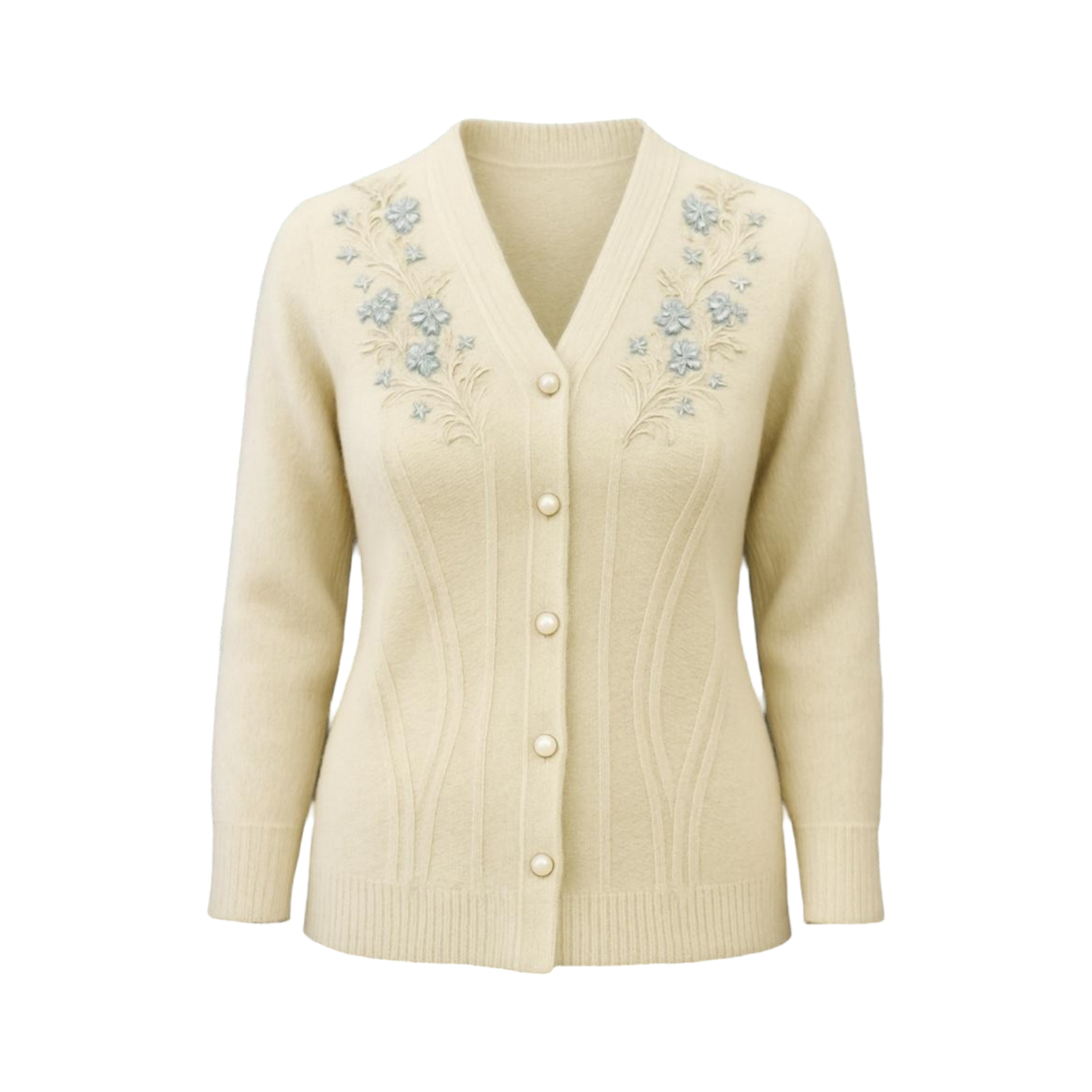 Elegant Embroidered Pearl Button Cardigan
