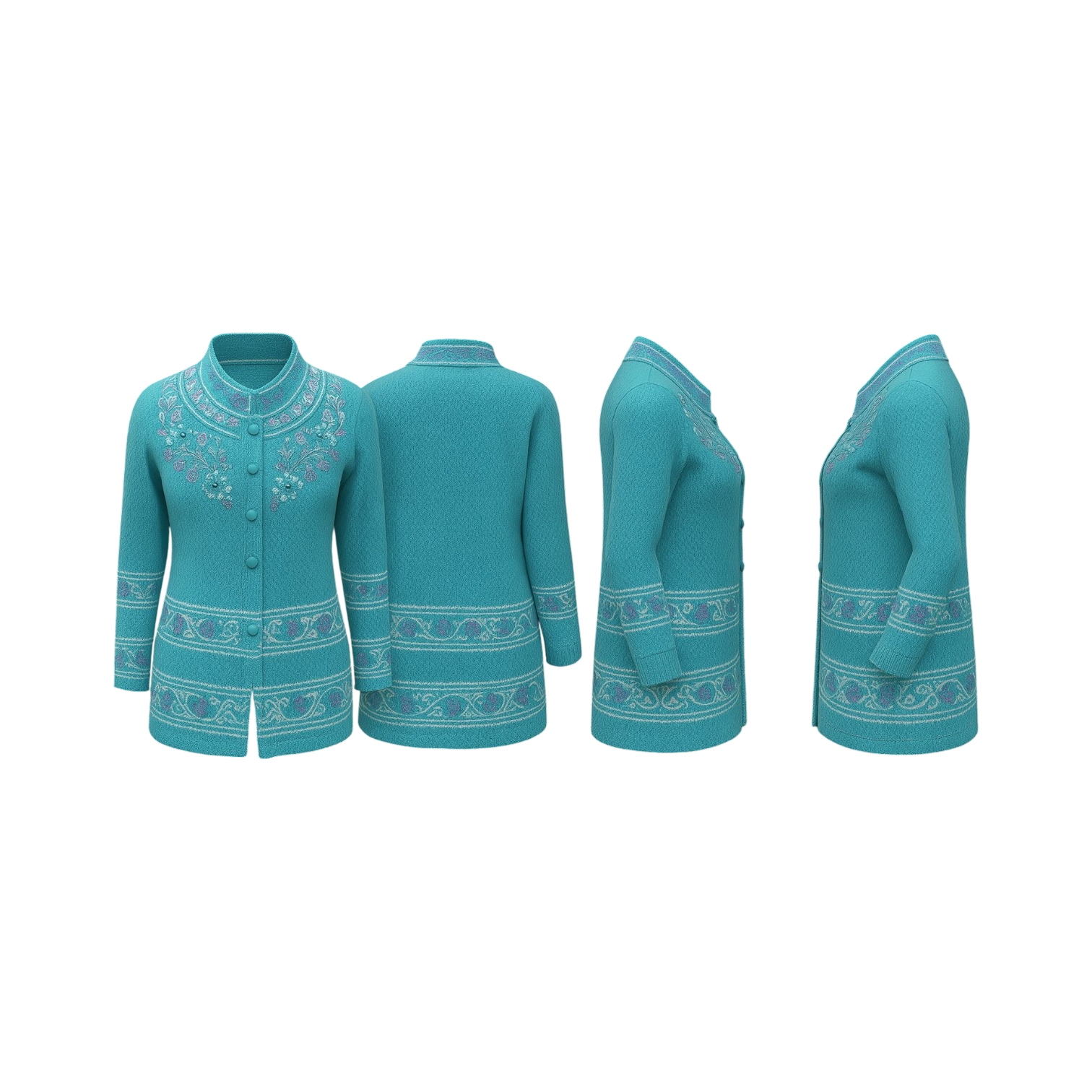 Turquoise Patterned Floral Embroidery Cardigan