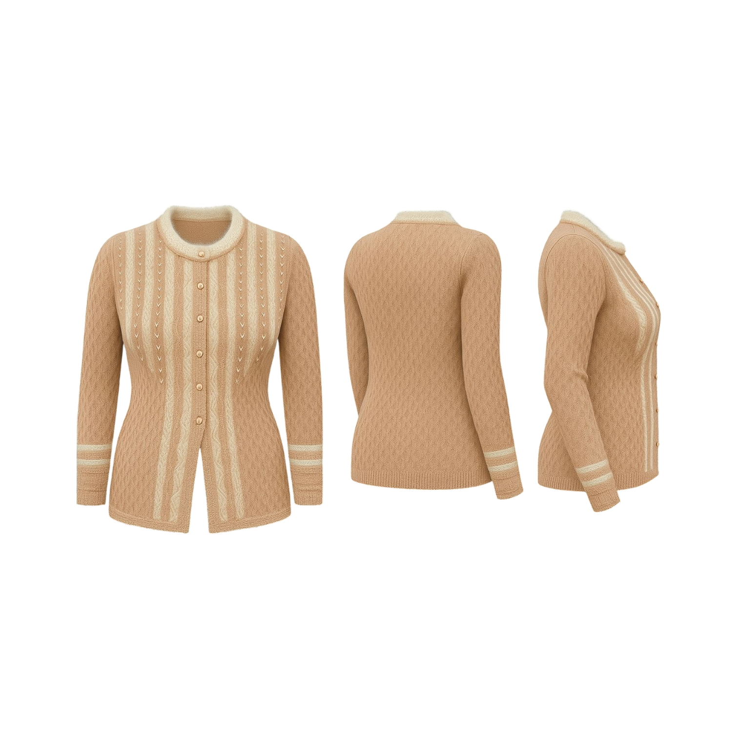 Camel Vertical Stripe Textured Cardigan