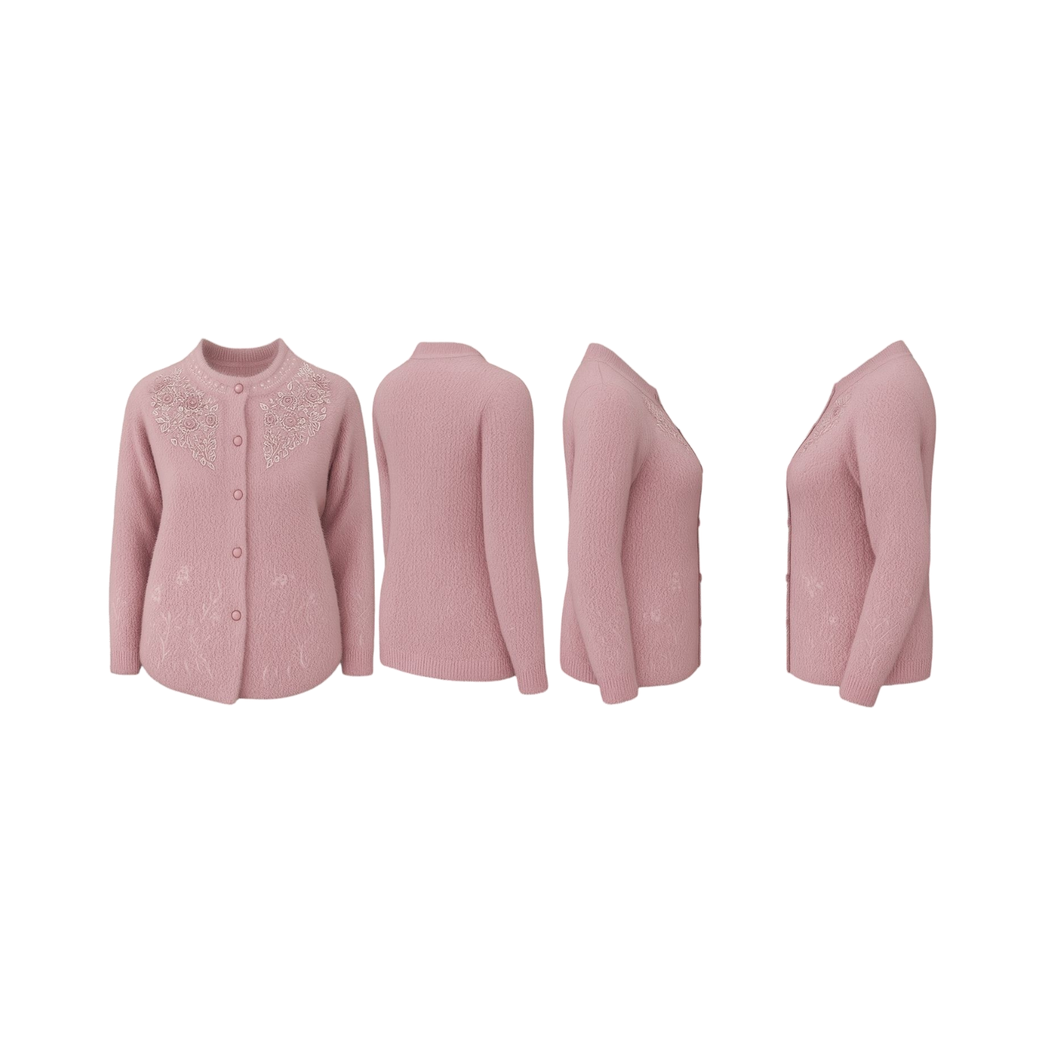 Dusty Pink Soft Embroidered Wool Cardigan