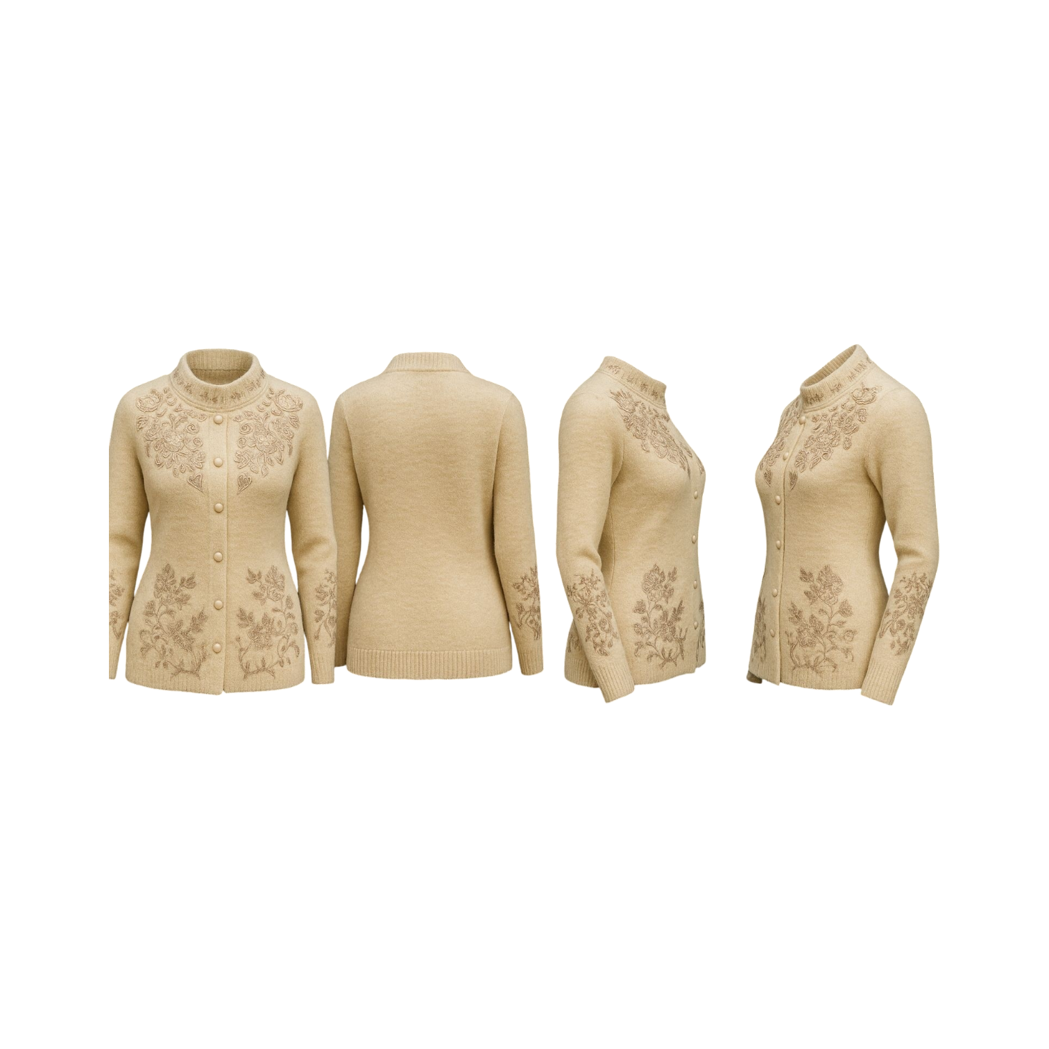 Cream Woolen Embroidered Cardigan