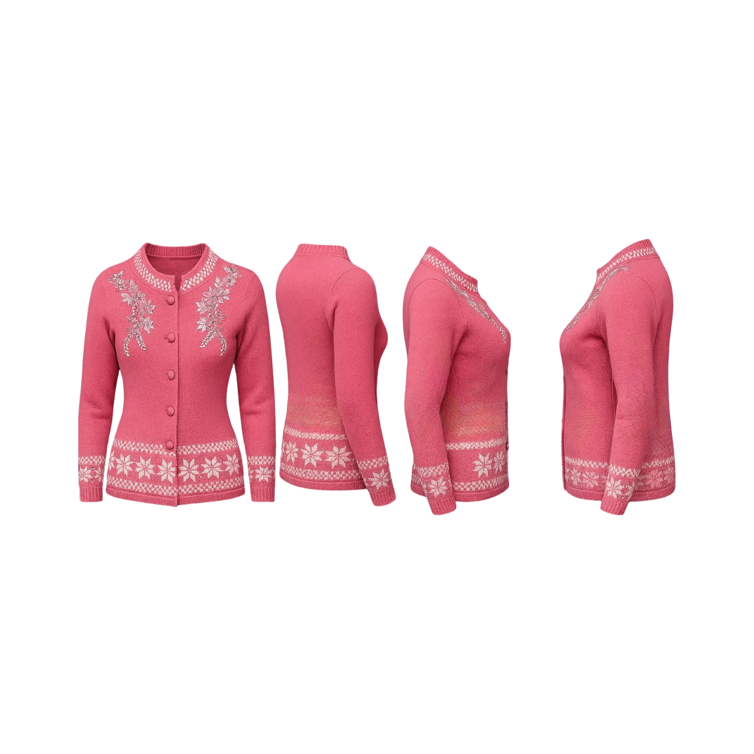 Pink Nordic Embroidered Wool Cardigan