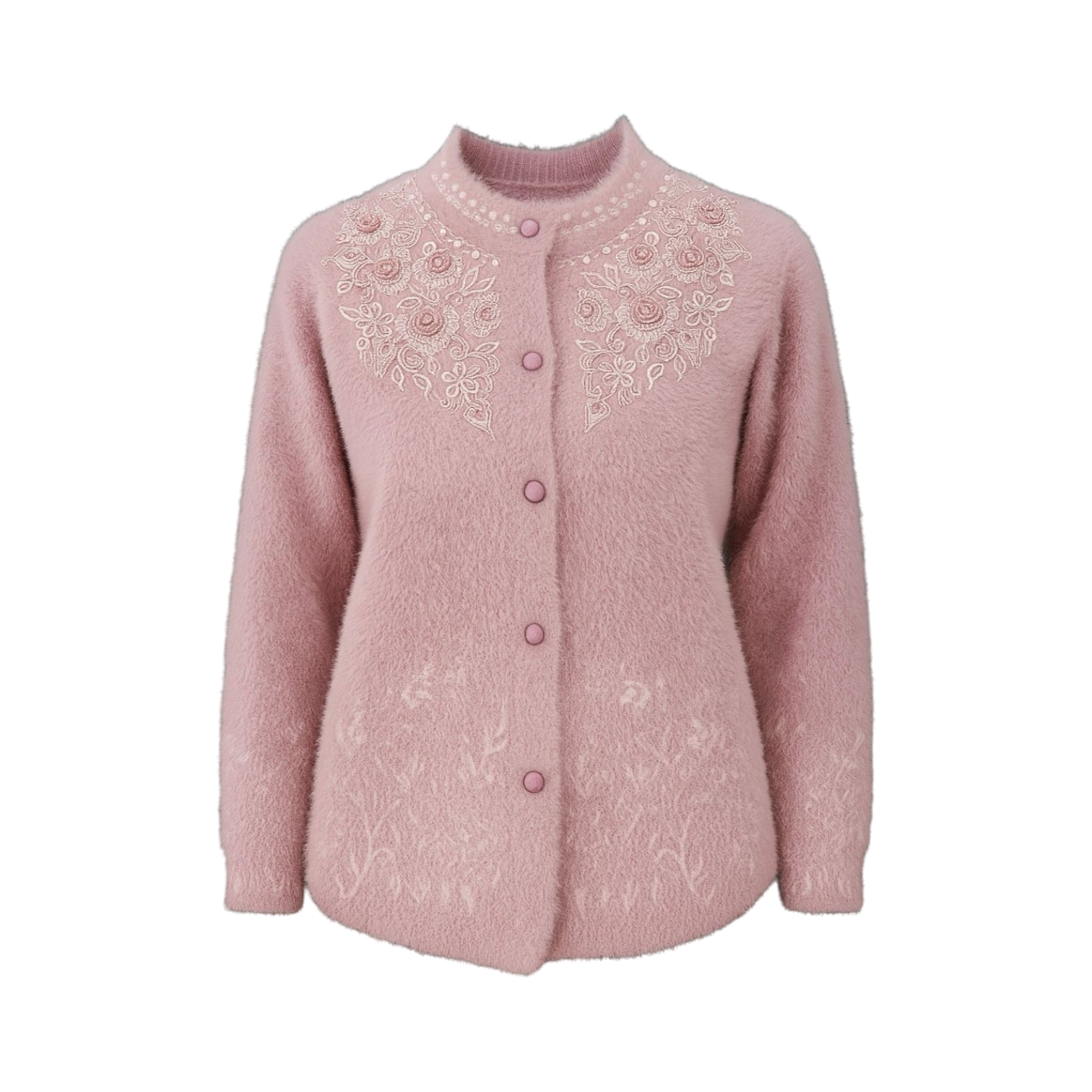 Dusty Pink Soft Embroidered Wool Cardigan