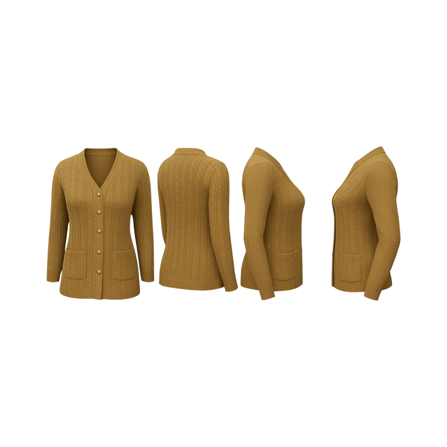 Mustard Cable-Knit Pocket Cardigan