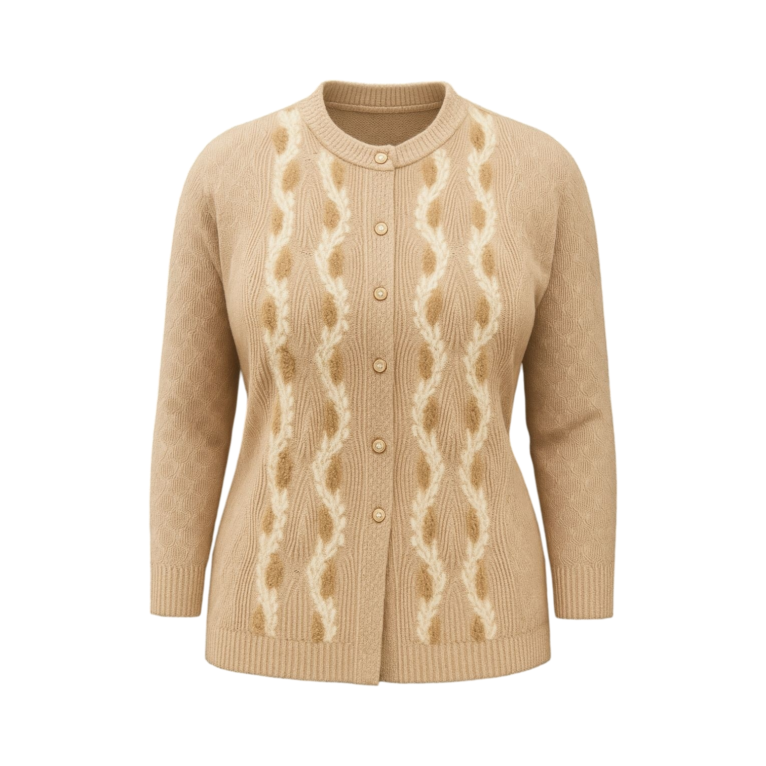 Beige Patterned Wool Blend Cardigan