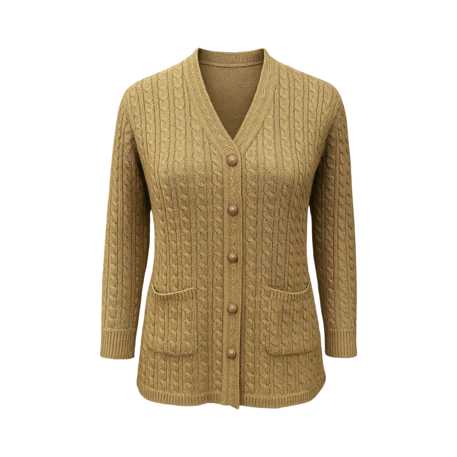 Mustard Cable-Knit Pocket Cardigan