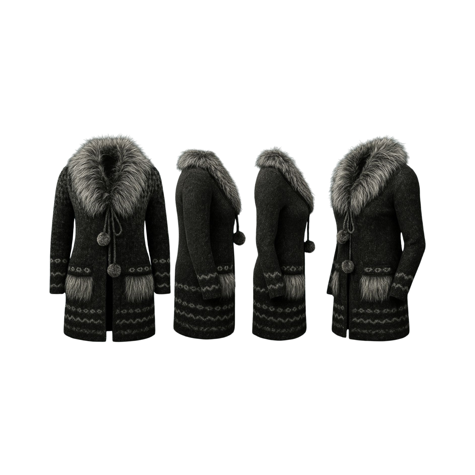 Charcoal Nordic Fur Collar Cardigan