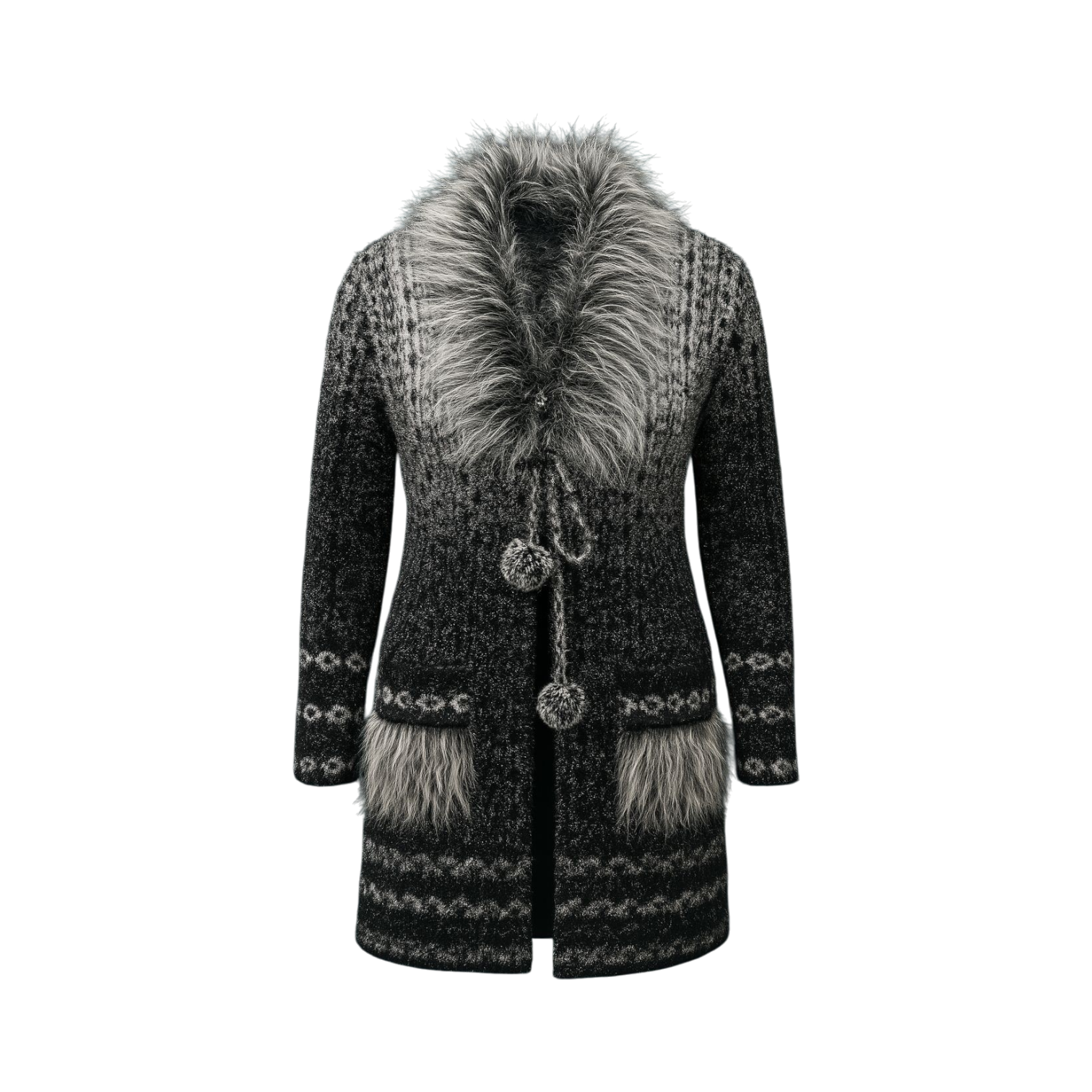 Charcoal Nordic Fur Collar Cardigan