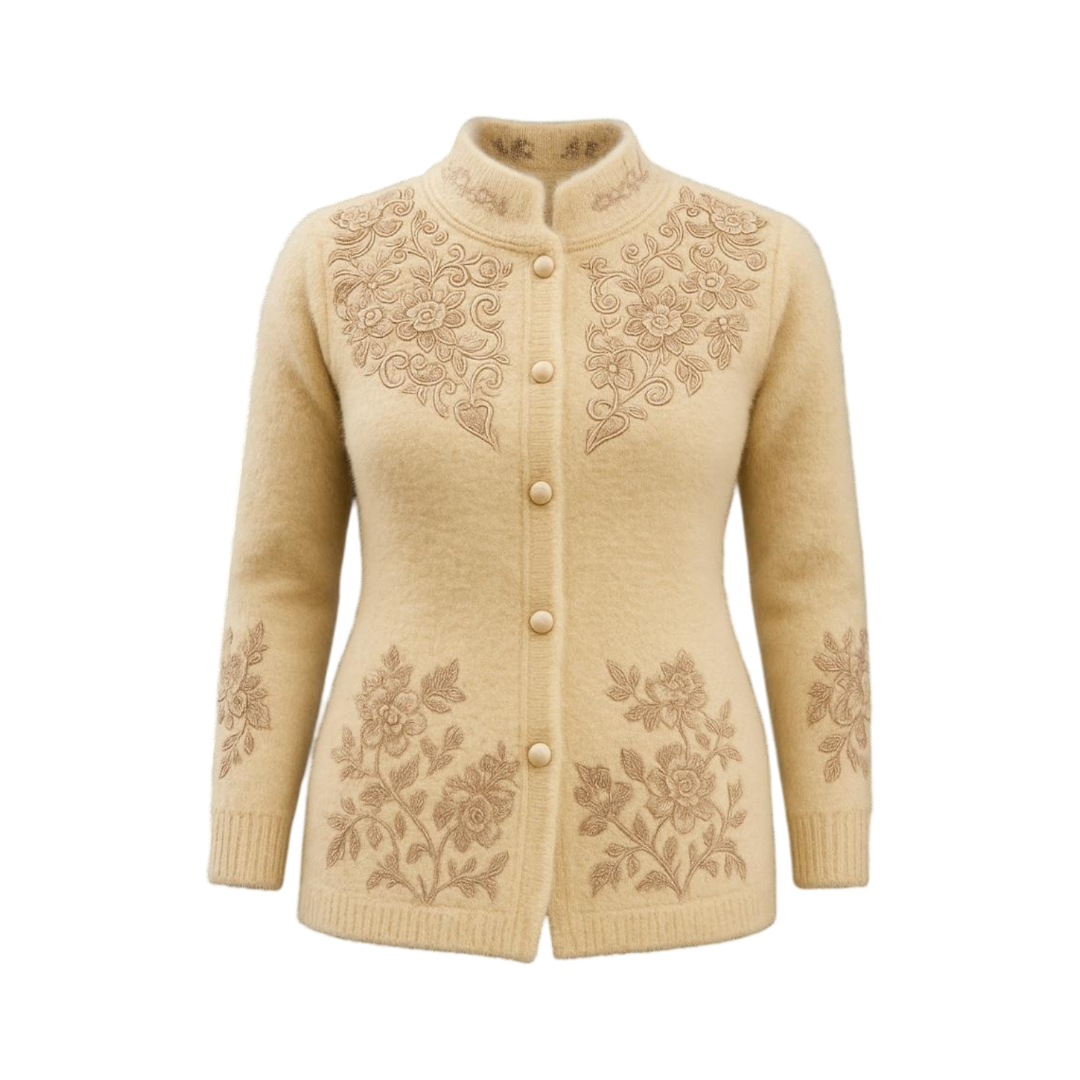 Cream Woolen Embroidered Cardigan