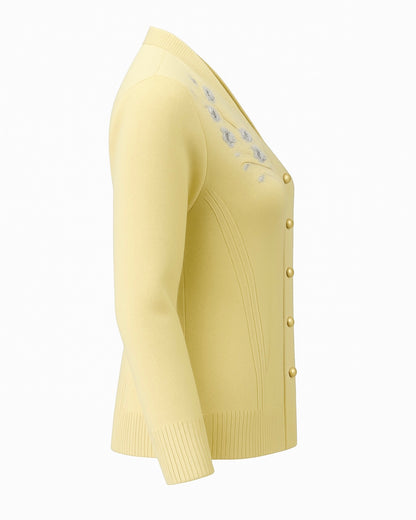 Elegant Embroidered Pearl Button Cardigan