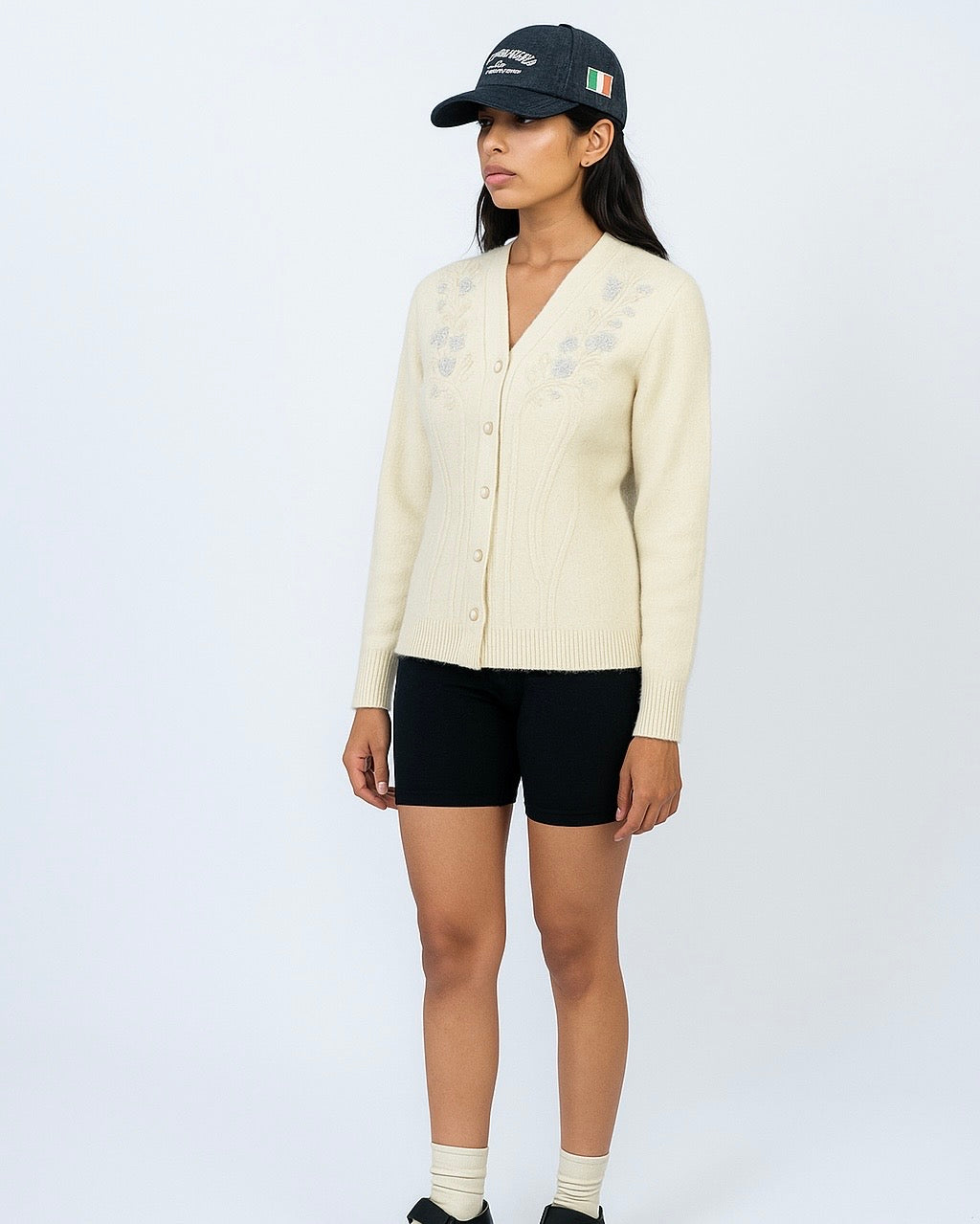 Elegant Embroidered Pearl Button Cardigan