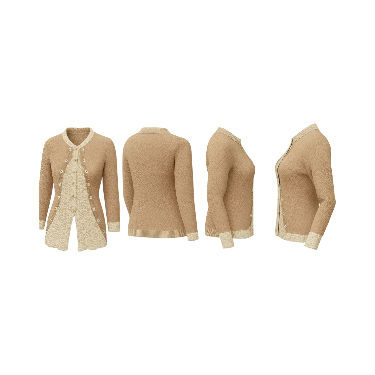 Beige Cut Panel Dual-Tone Embroidered Cardigan