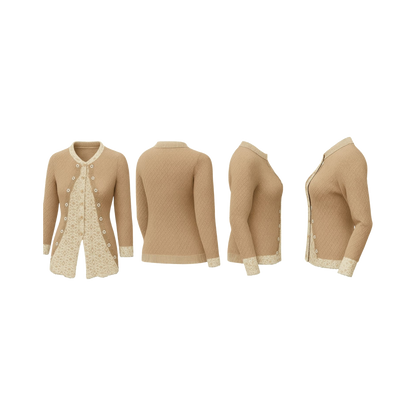 Beige Cut Panel Dual-Tone Embroidered Cardigan