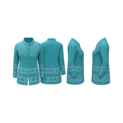 Turquoise Patterned Floral Embroidery Cardigan
