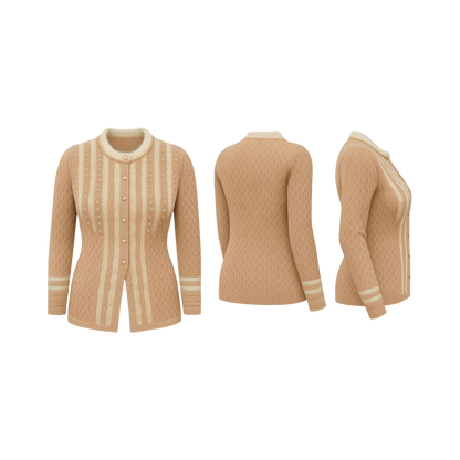 Camel Vertical Stripe Textured Cardigan