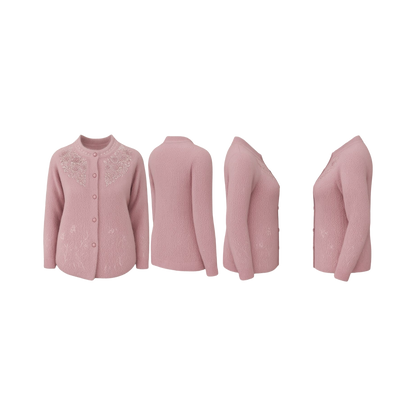 Dusty Pink Soft Embroidered Wool Cardigan