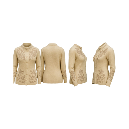 Cream Woolen Embroidered Cardigan