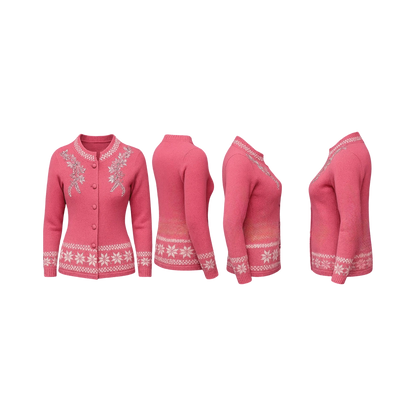 Pink Nordic Embroidered Wool Cardigan