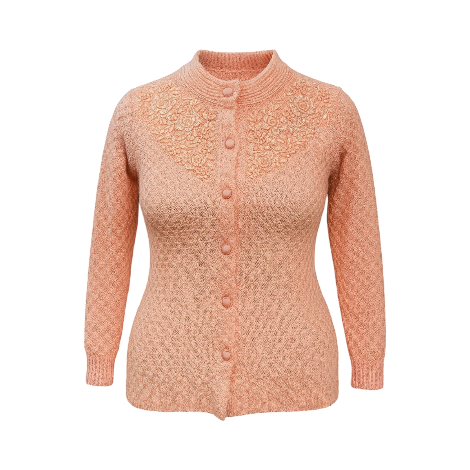 Peach High-Yoke Embroidered Knit Cardigan