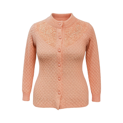 Peach High-Yoke Embroidered Knit Cardigan