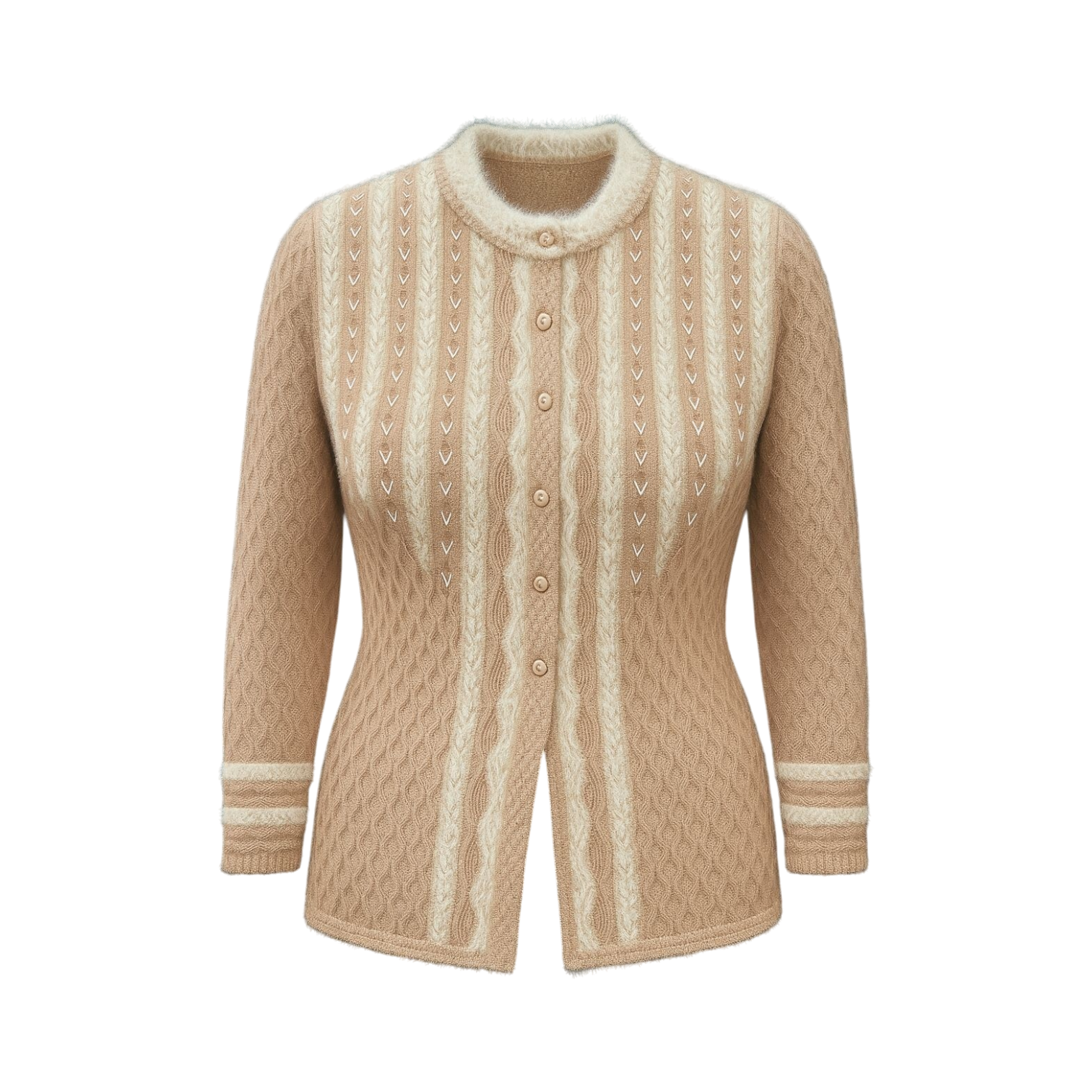 Camel Vertical Stripe Textured Cardigan