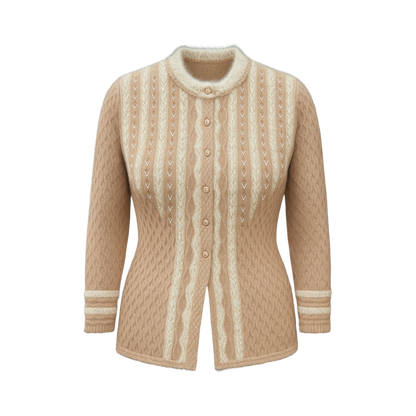 Camel Vertical Stripe Textured Cardigan