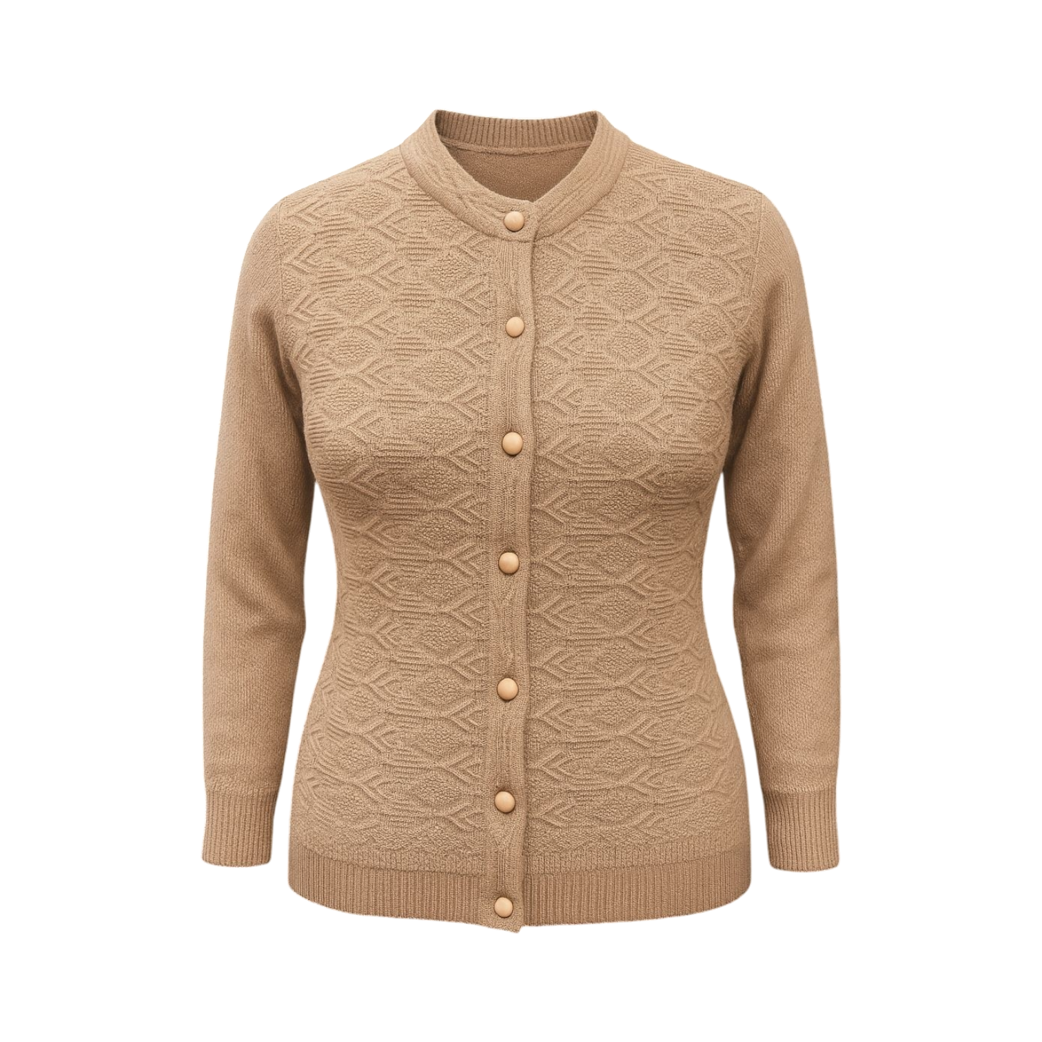 Camel Geometric Knit Cardigan