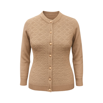 Camel Geometric Knit Cardigan