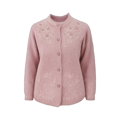 Dusty Pink Soft Embroidered Wool Cardigan