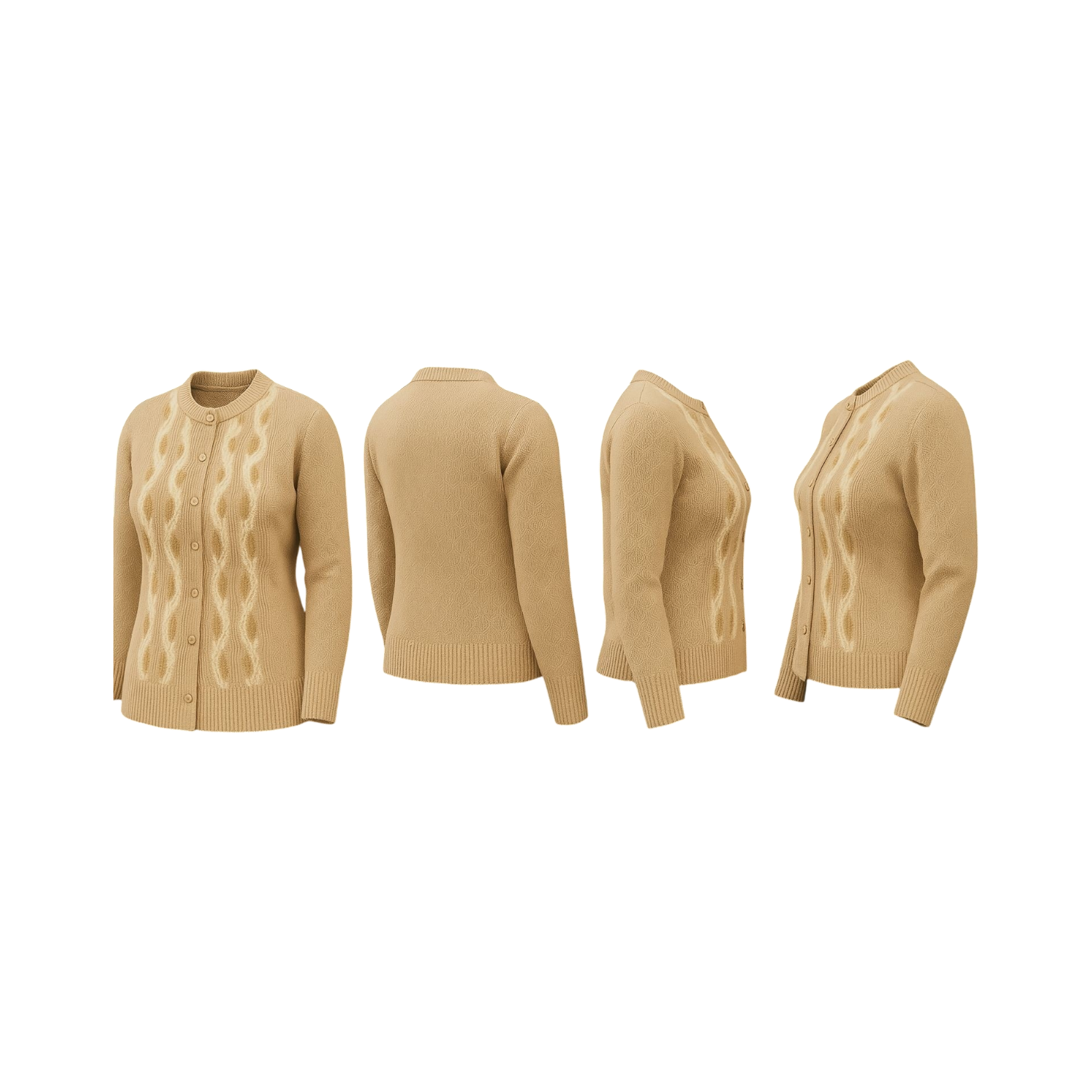 Beige Patterned Wool Blend Cardigan