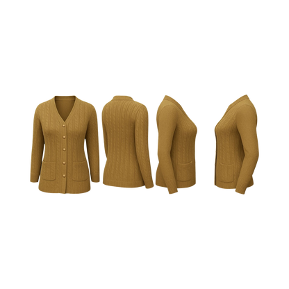 Mustard Cable-Knit Pocket Cardigan