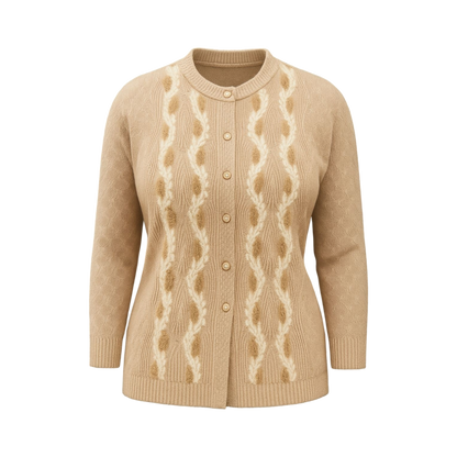 Beige Patterned Wool Blend Cardigan
