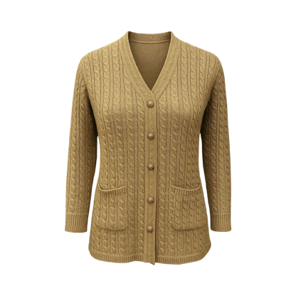 Mustard Cable-Knit Pocket Cardigan
