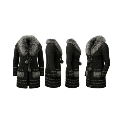 Charcoal Nordic Fur Collar Cardigan