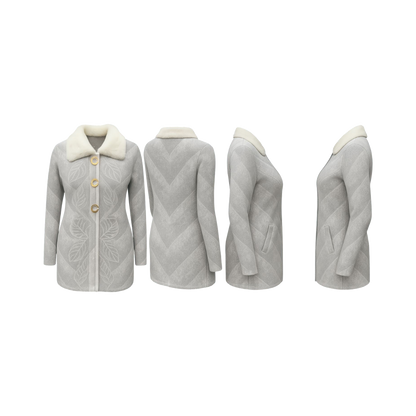 Grey Embossed Fur-Collar Cardigan