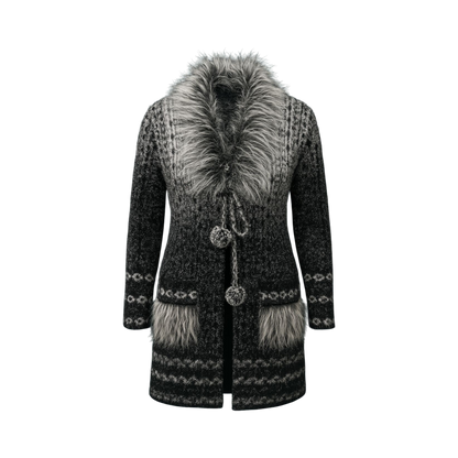 Charcoal Nordic Fur Collar Cardigan