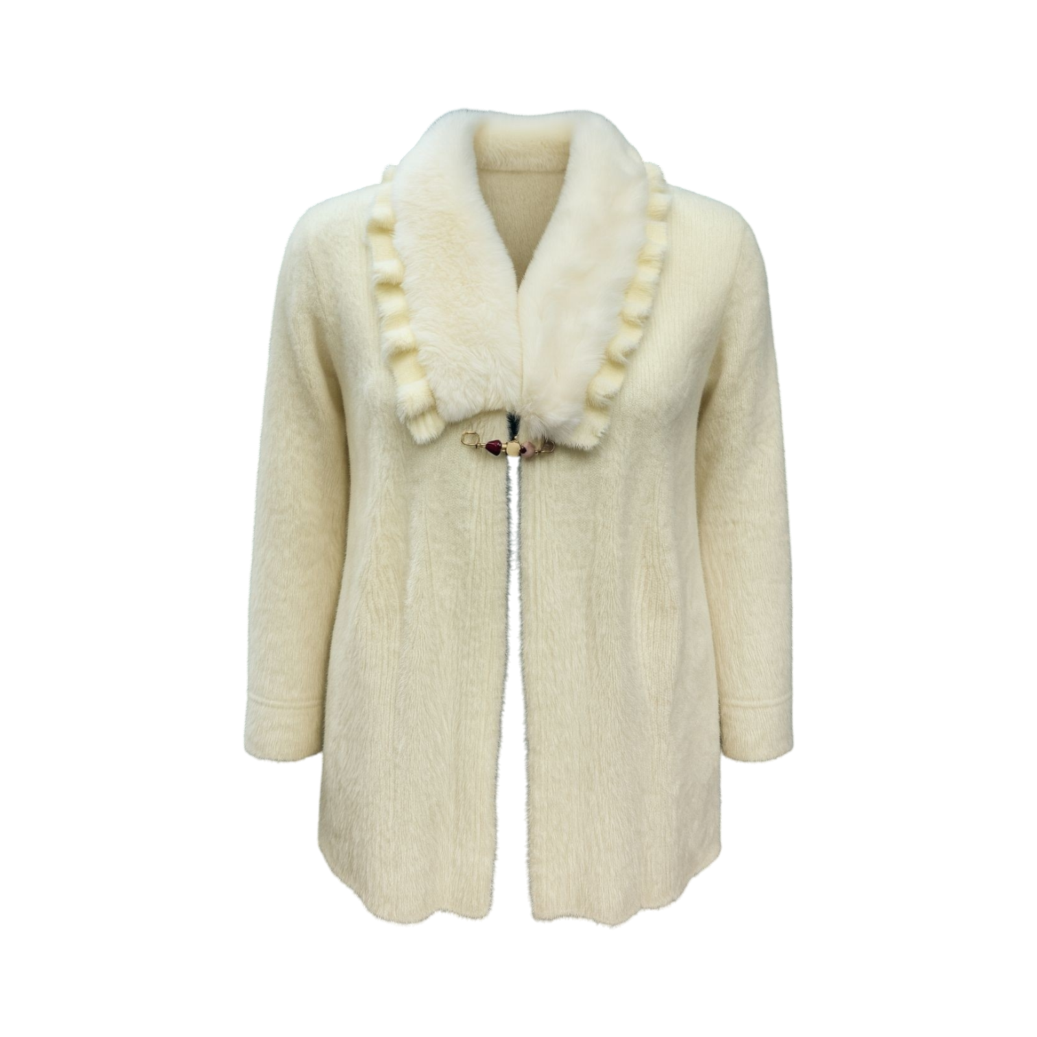 Ivory Fur-Lined Open Front Cardigan