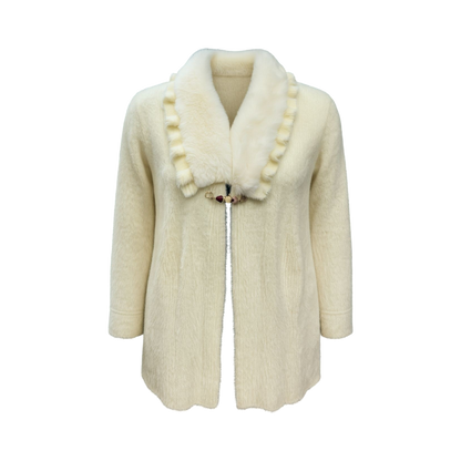 Ivory Fur-Lined Open Front Cardigan