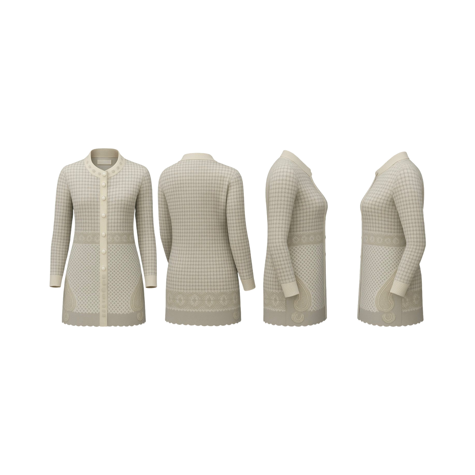 Ivory Heritage Pattern Full-Length Cardigan
