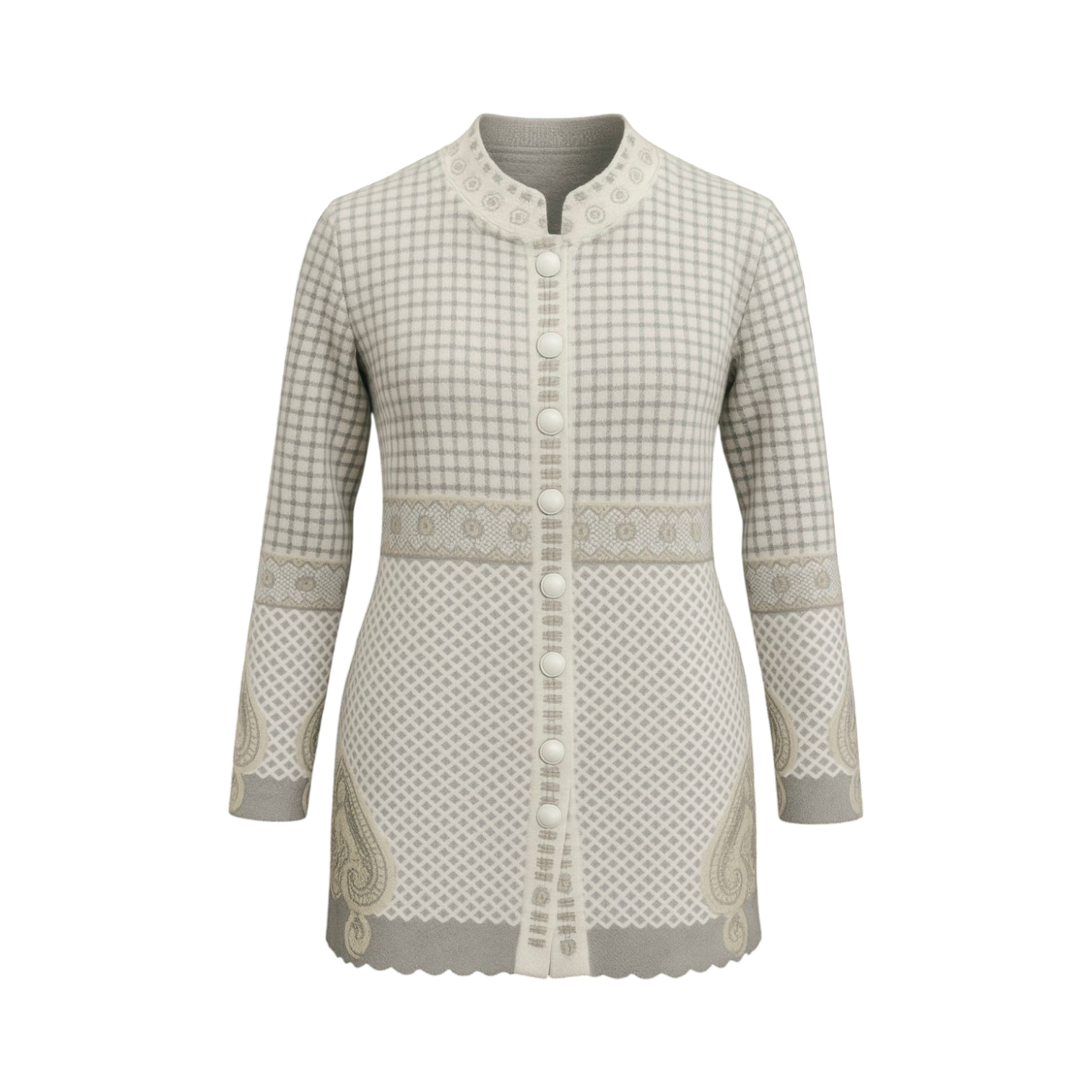 Ivory Heritage Pattern Full-Length Cardigan
