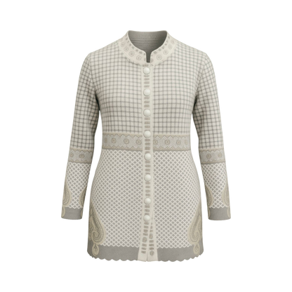 Ivory Heritage Pattern Full-Length Cardigan