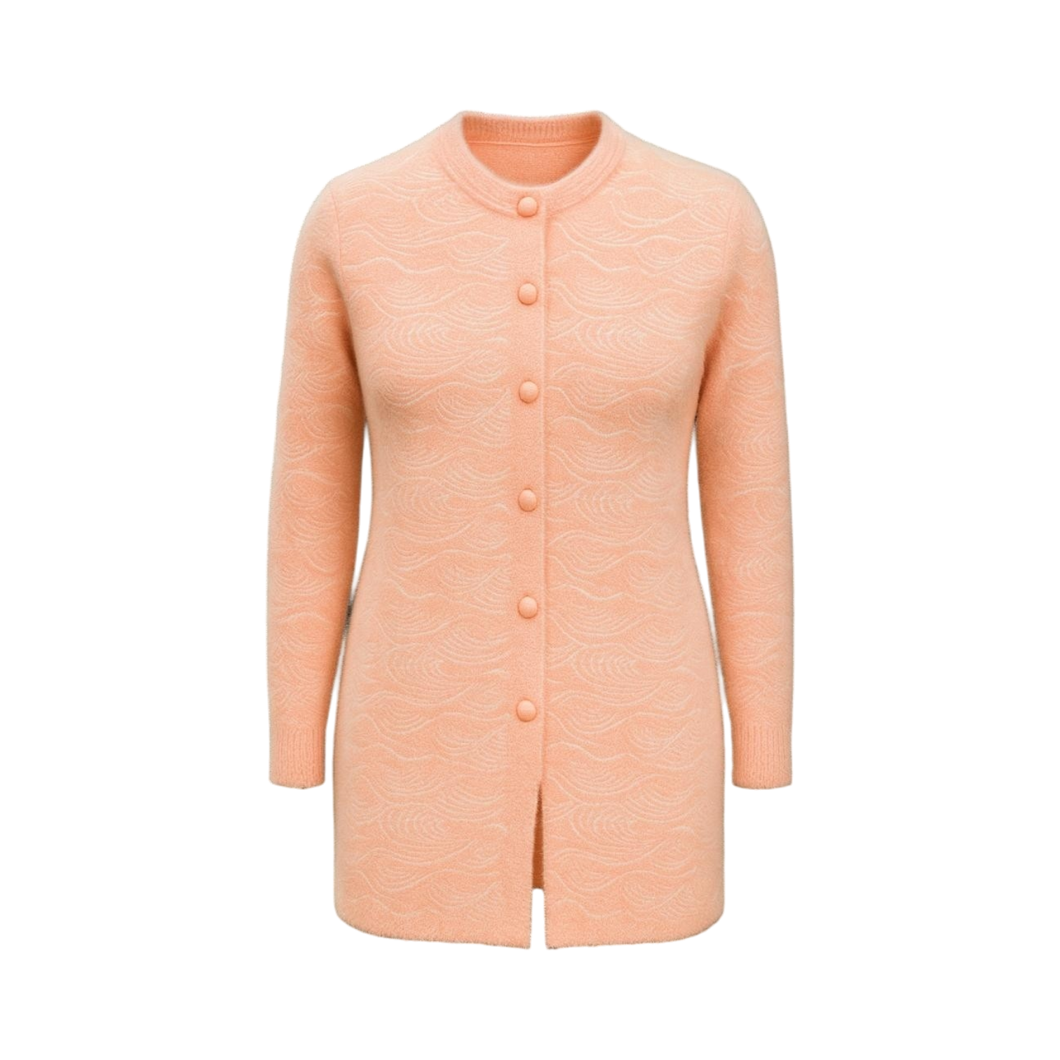 Peach Wave-Knit Full-Length Cardigan