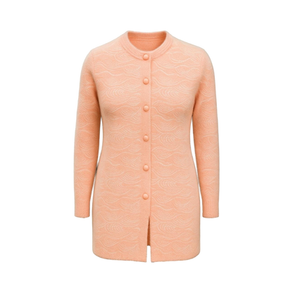 Peach Wave-Knit Full-Length Cardigan