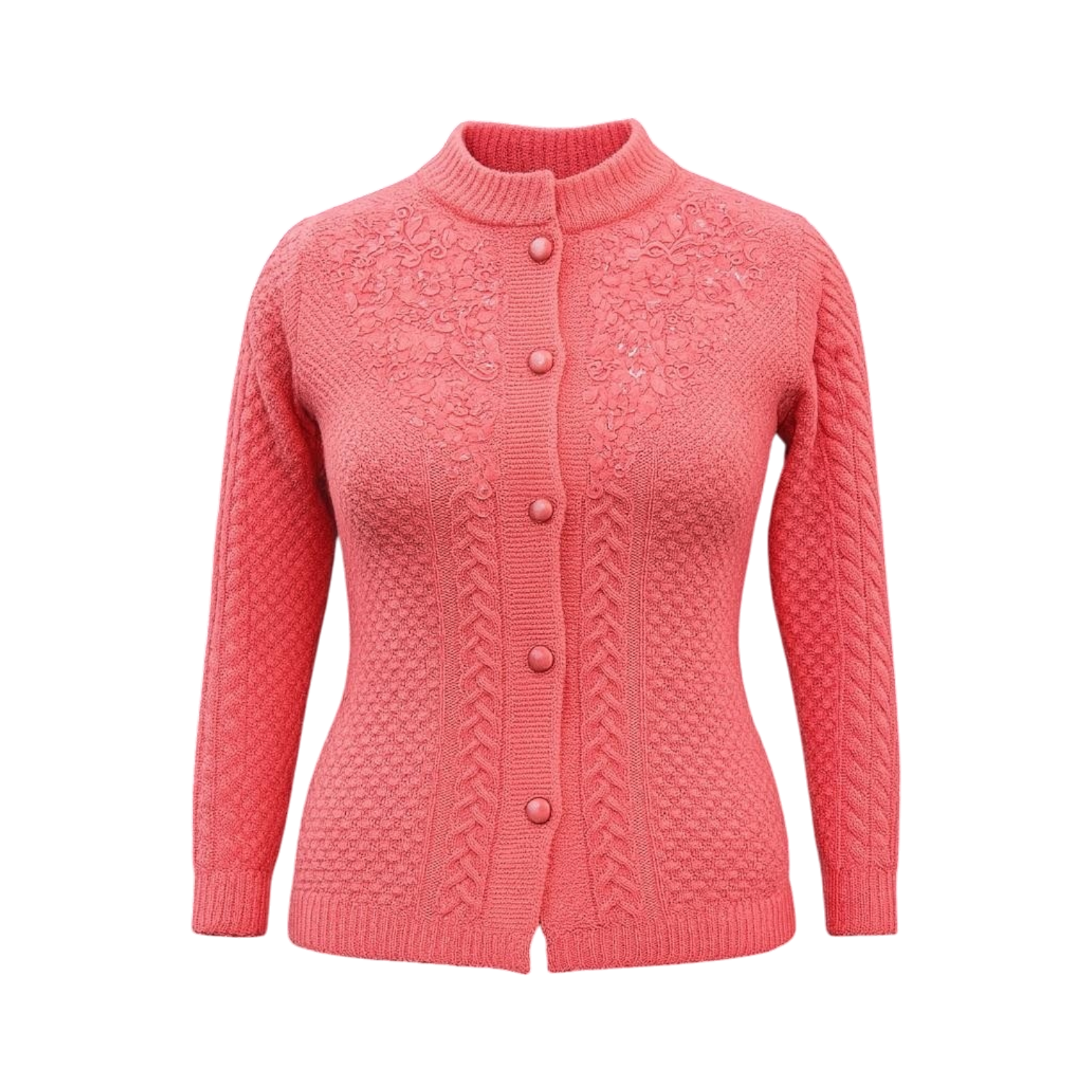 Coral Knit Floral Button Cardigan