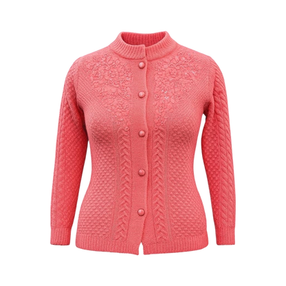 Coral Knit Floral Button Cardigan