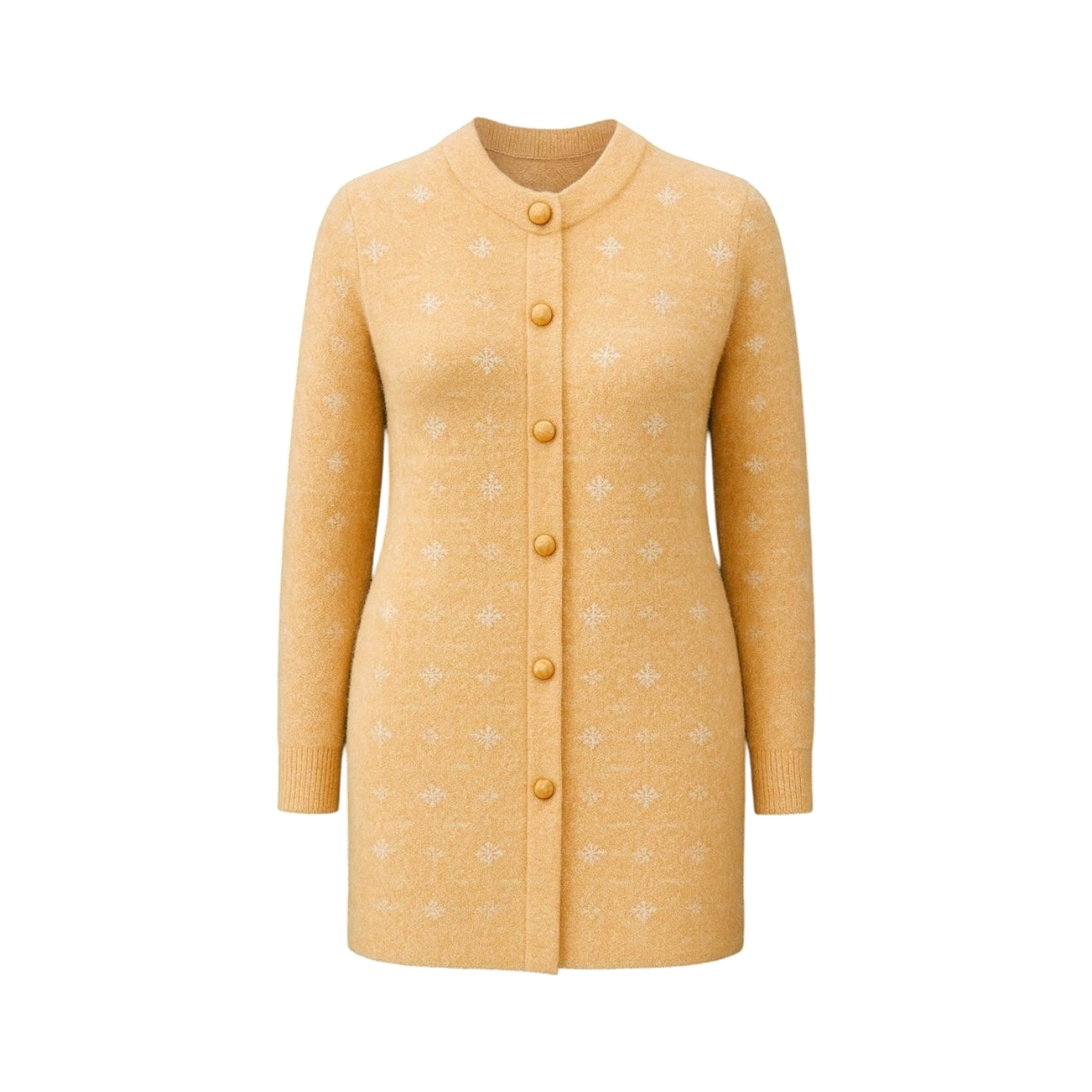 Mustard Snowflake Knit Full-Length Cardigan