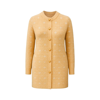 Mustard Snowflake Knit Full-Length Cardigan