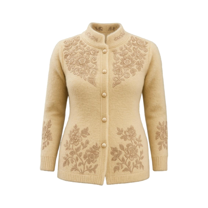 Cream Woolen Embroidered Cardigan