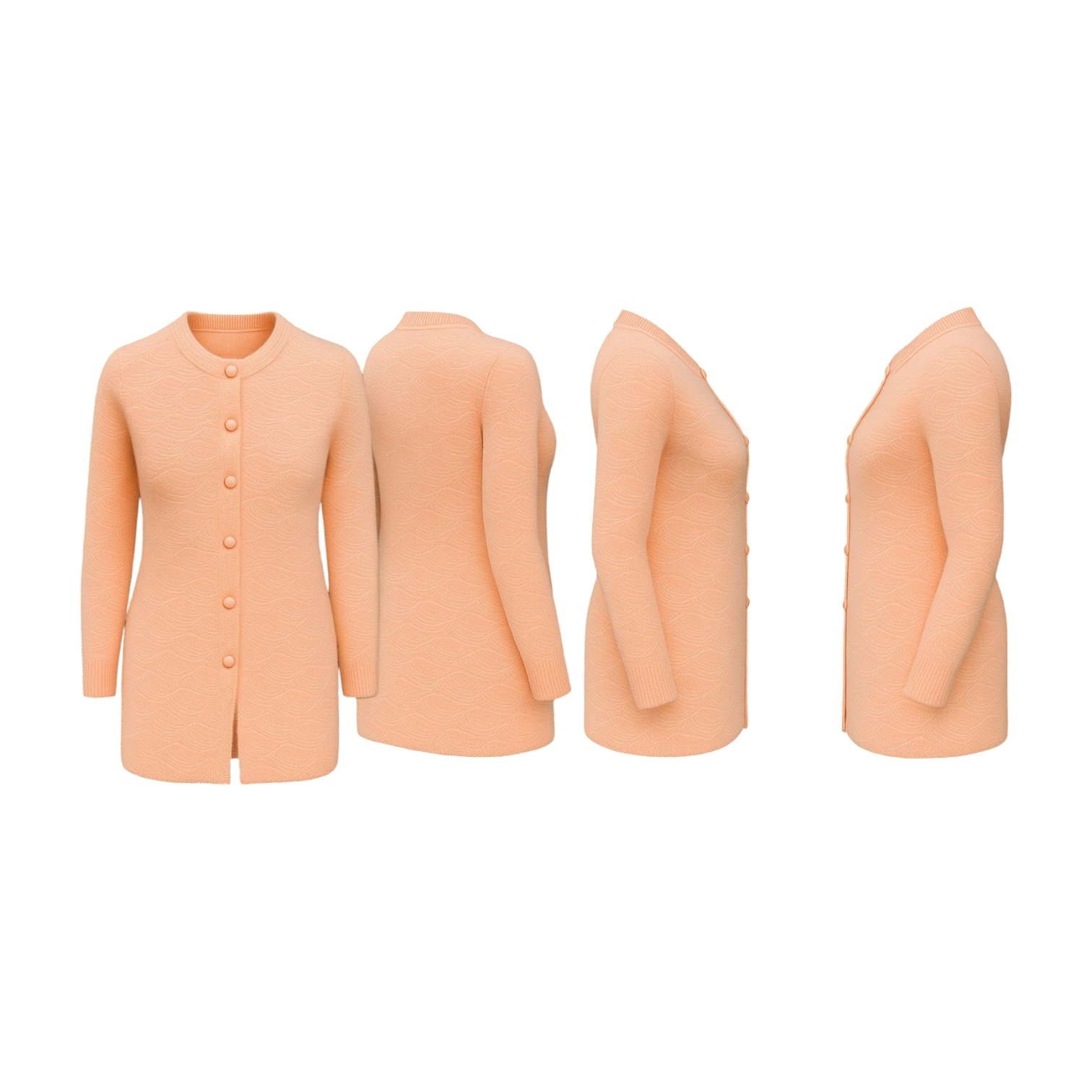Peach Wave-Knit Full-Length Cardigan