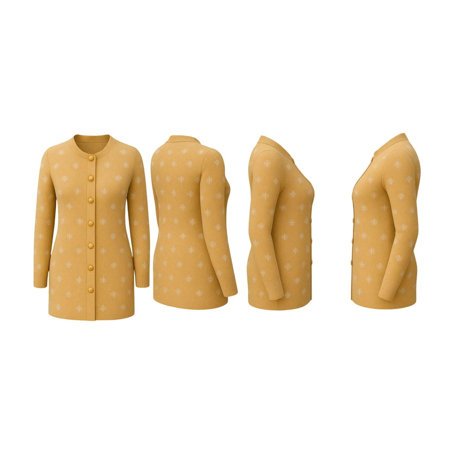 Mustard Snowflake Knit Full-Length Cardigan
